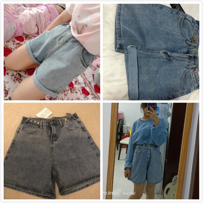 Quần Short Jean Lưng Cao Ống Rộng Thời Trang Mùa Hè Cho Nữ