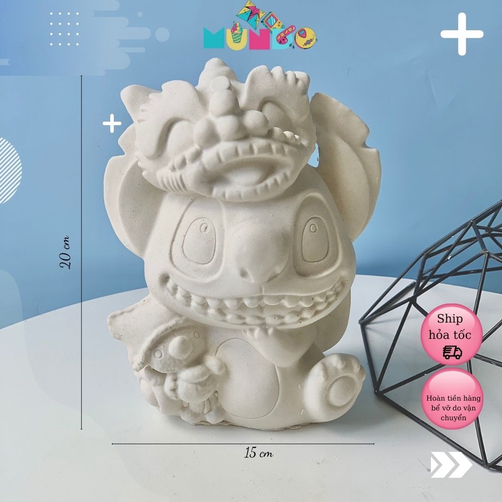 Tượng Tô Màu (Có Màu Cọ) Cao Cấp Chọn Mẫu SIZE XXL Mô Hình Stitch Đội Lân, Tượng Thạch Cao MUNDO