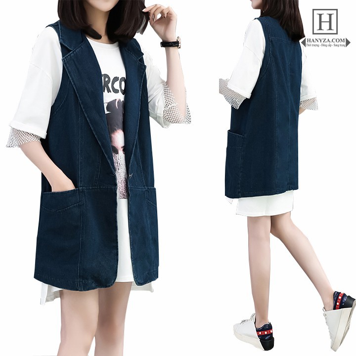 Áo Vest Denim Nữ Dáng Dài Tay Sát Nách
