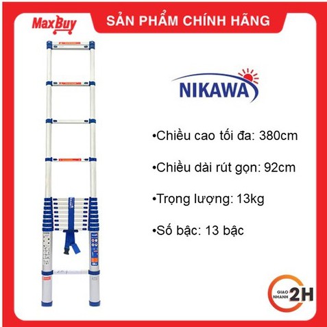 Thang nhôm rút đơn Nikawa NK-38PRO NEW 3,8m, nhập khẩu Nhật Bản, bảo hành chính hãng