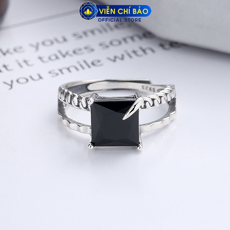Nhẫn bạc nữ đá đen vuông chất liệu bạc Thái 925 thời trang phụ kiện trang sức nữ Viễn Chí Bảo N000012