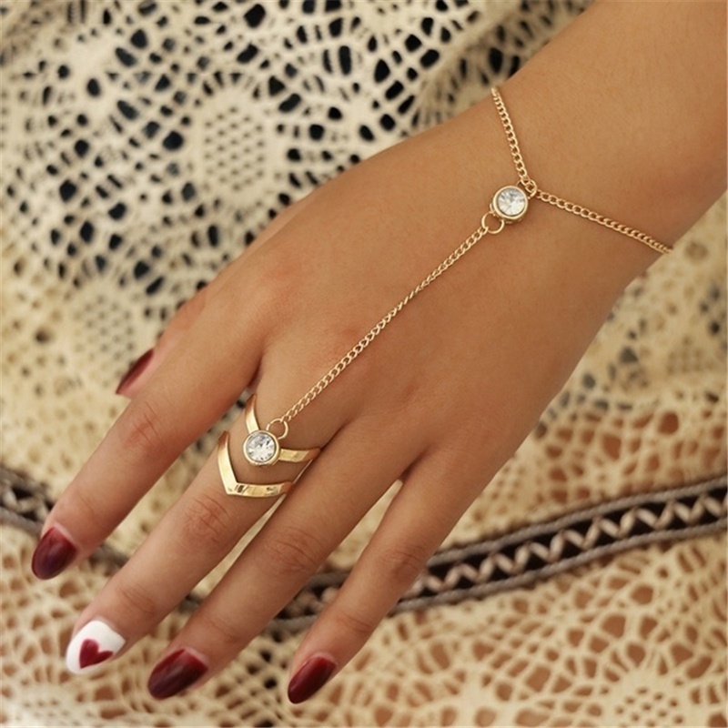 Vòng Đeo Tay Kèm Nhẫn Đính Pha Lê Phong Cách Boho Thời Trang Cho Nữ