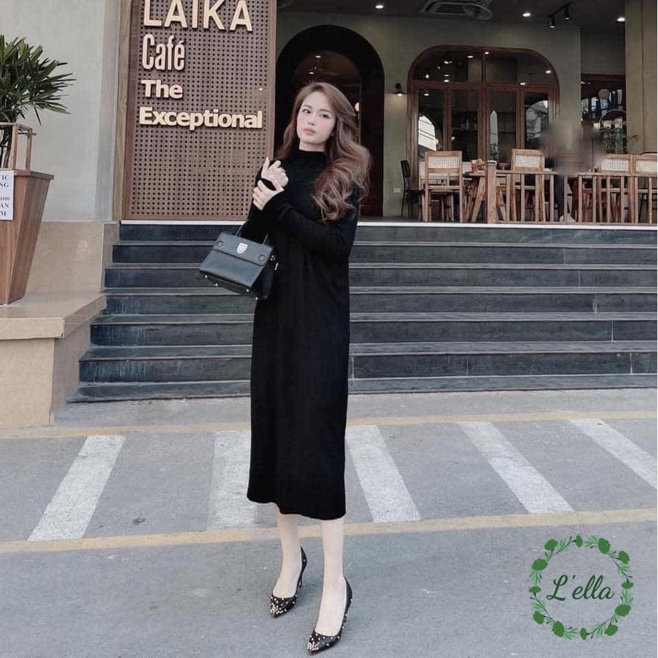 Váy Bầu Công Sở Đầm Bầu Len Tăm Dài Tay Chất Len Tăm Dày Dặn Dáng Suông Chất Co Dãn Thoải Mái freesize từ 40-73kg