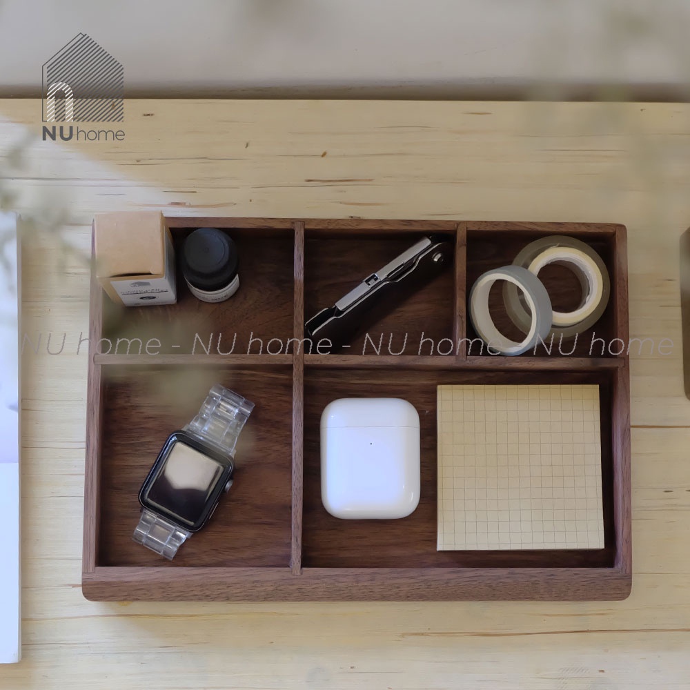 Khay gỗ đựng phụ kiện, mỹ phẩm để bàn Hami | nuhome.vn | khay gỗ tự nhiên để đồ tiện dụng ngăn nắp đặt bàn