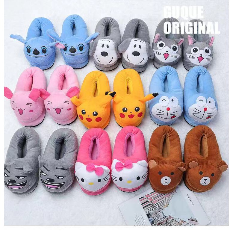 Dép bông đi trong nhà thiết kế hình Pikachu/Gấu trúc/Doremon đáng yêu