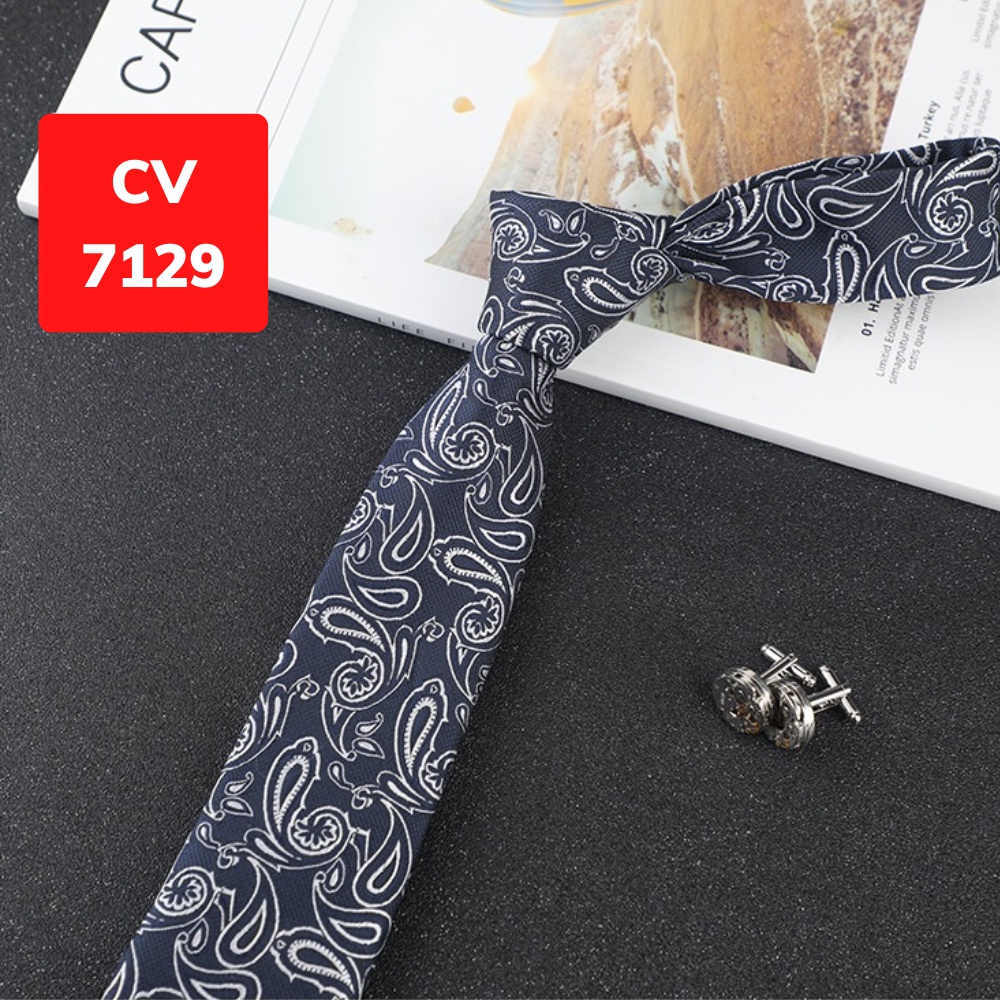 Cravat Nam cỡ trung 7cm cao cấp nhiều mẫu lựa chọn, cà vạt chú rể, Cavat dự tiệc, Calavat công sở CV-7129