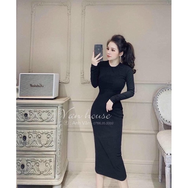 [Mã SKAMLTSM11 giảm 10% đơn 99K] Váy tăm body dài tay chất liệu co giãn bo dáng dài siêu xinh | BigBuy360 - bigbuy360.vn