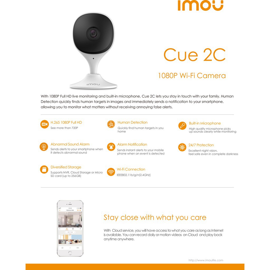 Camera Imou Cue 2C (C22CP) 2M Full HD 1080P &amp; Nén H.265 ,Micro Tích Hợp,có đàm thoại