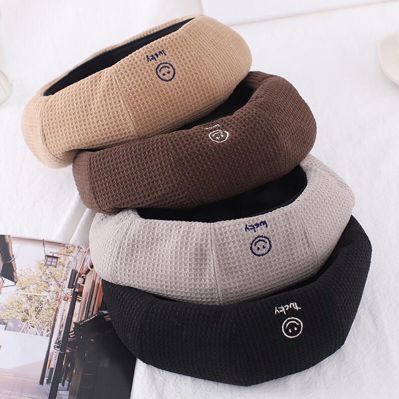 Mũ nồi beret chất mềm mịn thêu hình Mặt cười lucky phong cách đáng yêu thu đông cho bé từ 2-5 tuổi mới nhất ML07