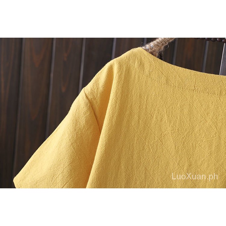 Áo Thun Cotton Lanh Mỏng Tay Ngắn Dáng Rộng Thời Trang Cho Nữ