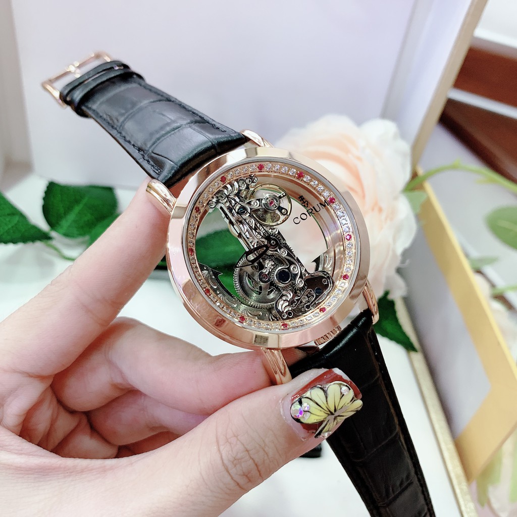 Đồng Hồ Nam Corum CRD02 - Dây Da - Lộ Cơ - Viền Trơn