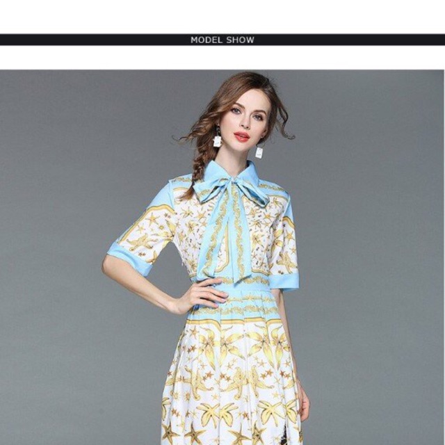 ĐẦM SUÔNG XÒE IN HỌA TIẾT  SAO BIỂN  CỘT NƠ CỔ D1010