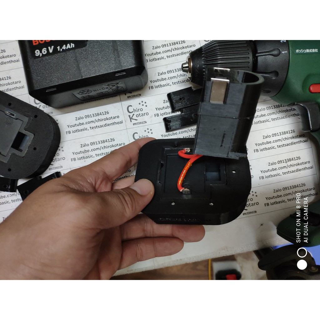 Đế chuyển pin máy khoan, vit Bosch 9.6V NiCD sang dùng hộp pin cài Makita