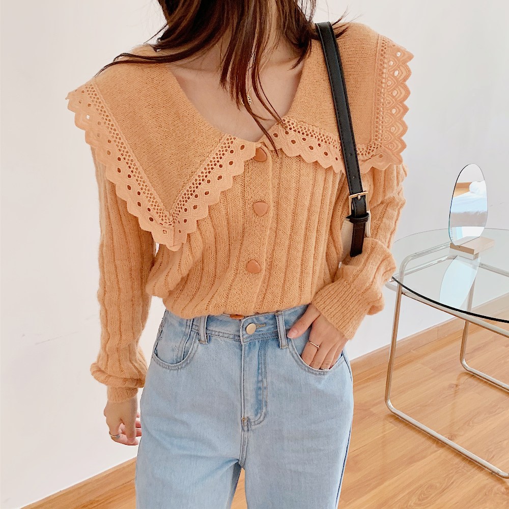 Áo Khoác Cardigan Dệt Kim Tay Dài Phối Bèo Phong Cách Hàn Quốc Với 2 Màu Lựa Chọn