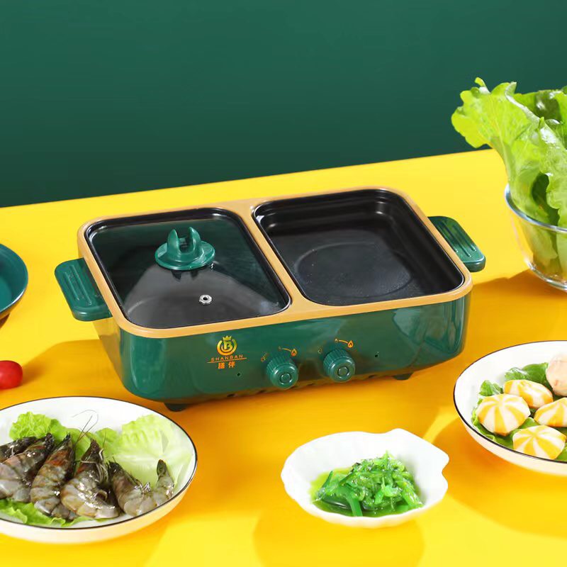 Bếp Lẩu Nướng Mini 2 Ngăn Hàn Quốc - Bếp Lẩu 2 IN 1 Siêu Chống Dính Đa Năng Tiện Lợi