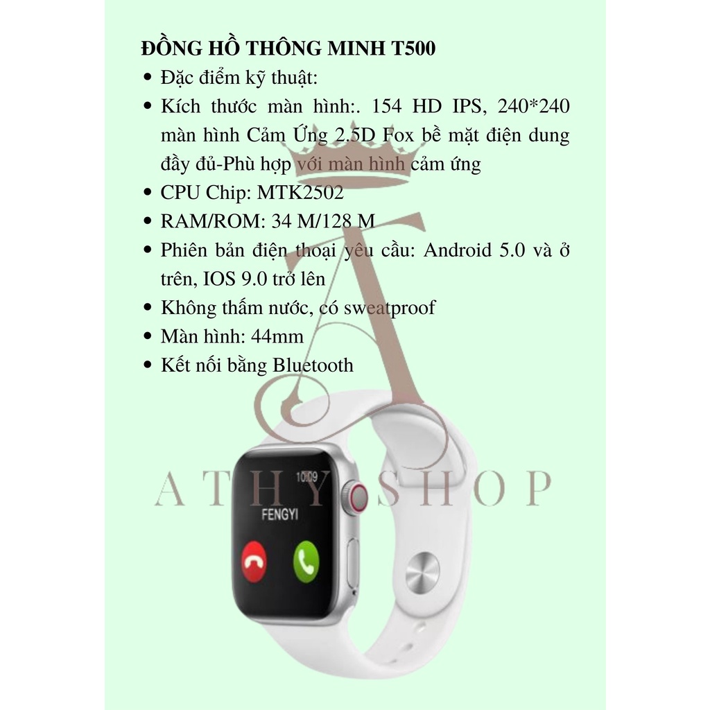 ĐỒNG HỒ THÔNG MINH SMART WATCH T500 THIẾT KẾ HIỆN ĐẠI, nam nữ đeo tay màn hình cảm ứng kết nối điện thoại bằng Bluetooth