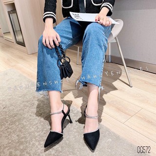 M55: Giày cao gót công sở đính đá, gót nhọn 7cm