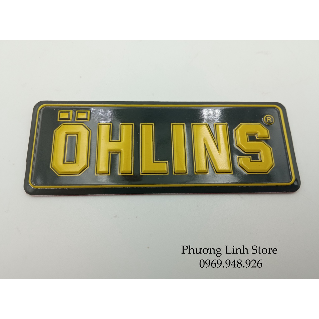 Decal phuộc trước, tem Ohlins chữ vàng nền đen (53)