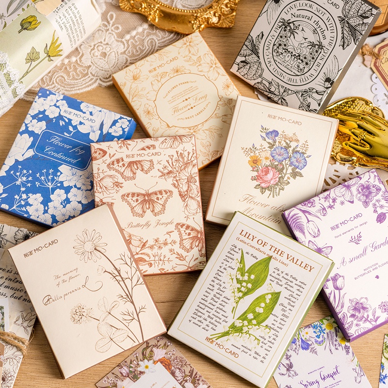 Ông giấy 8 kiểu 30 tờ / hộp nhãn dán cây cổ điển hoa bướm sáng tạo tài khoản cắt dán tài khoản đa chức năng vật liệu dán trang trí