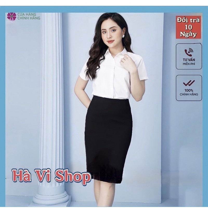 áo sơ mi nữ công sở(tay ngắn có nẹp che nút) vải kate ý dáng ôm, co giãn nhẹ