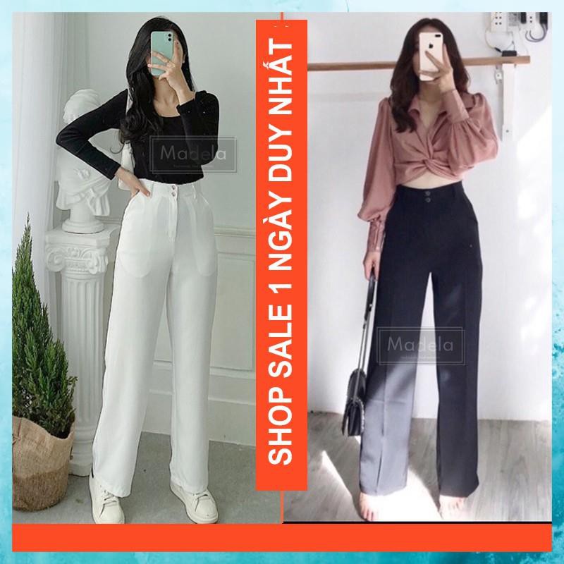 Quần Ống Rộng Nữ Lưng Cao, Quần Ống Suông Nữ Lưng Cao Khóa Trước Có Cúc