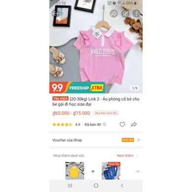 POLO BÉ GÁI {20-30kg} Áo phông có cổ bé gái size đại (Link 1)