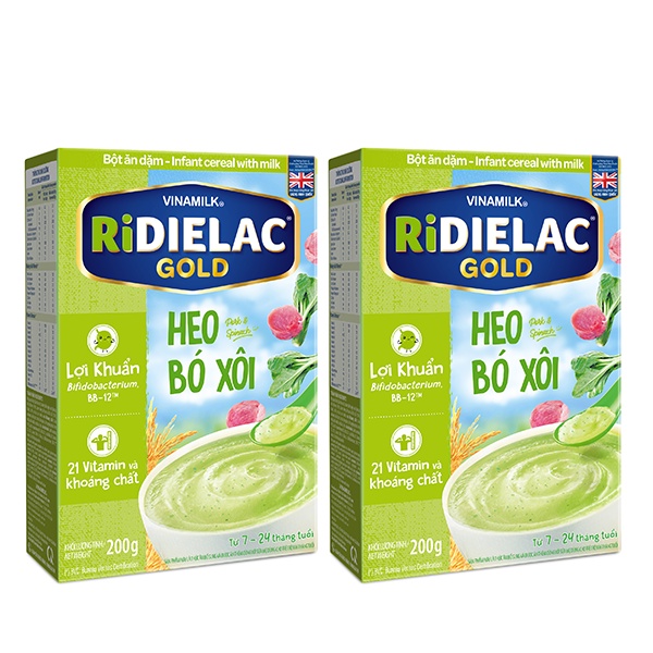 Combo 2 Bột ăn dặm RIDIELAC GOLD Heo bó xôi HG 200g/Hộp