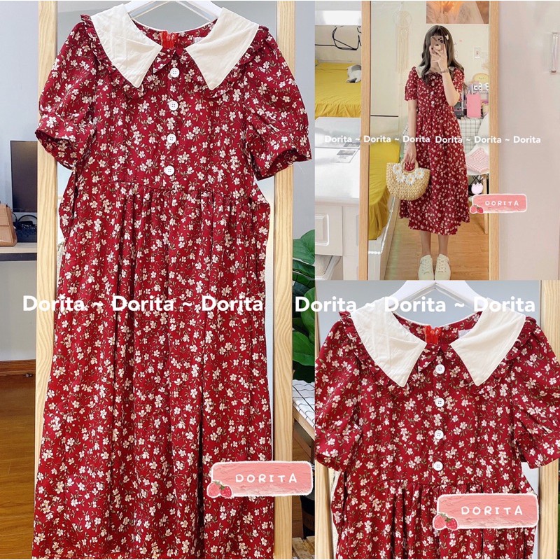 Đầm babydoll hoa nhí cổ bèo Đầm babydoll hoa nhí dáng dài - Dorita Boutique