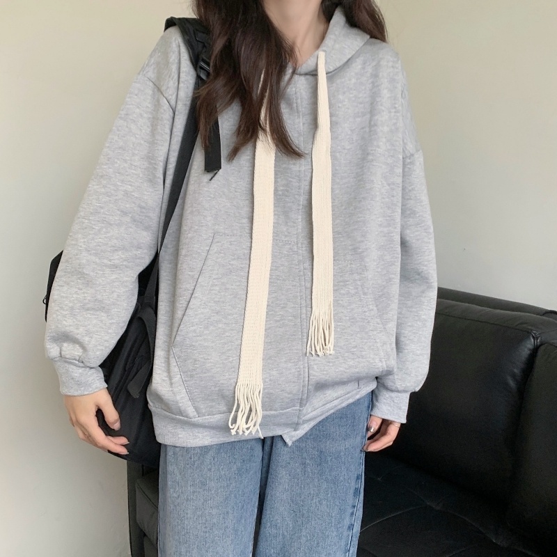 ZHELIHANGFEI Áo Hoodie Thể Thao Dáng Rộng Phong Cách Preppy Đơn Giản Dễ Phối Đồ