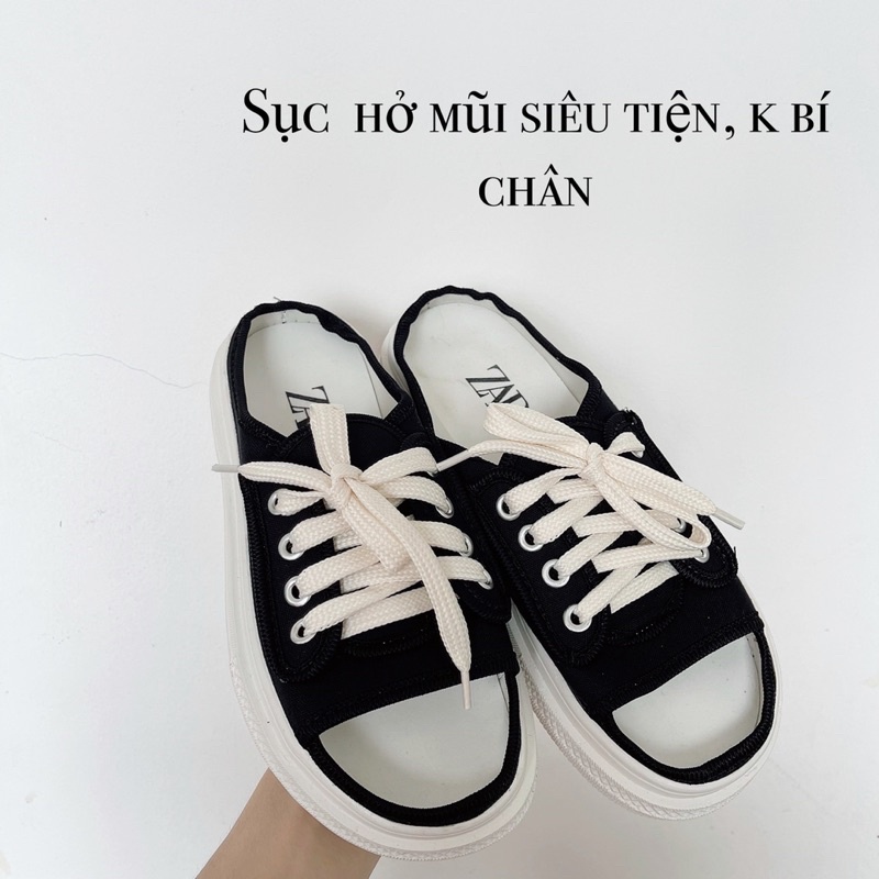 Giày sục nữ, giày thể thao hở mũi chất vải canvas, đế bánh mì độn 3cm G63