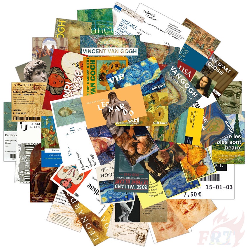 Set 50 miếng dán trang trí laptop/ván trượt/va li họa tiết những bức tranh nổi tiếng độc đáo