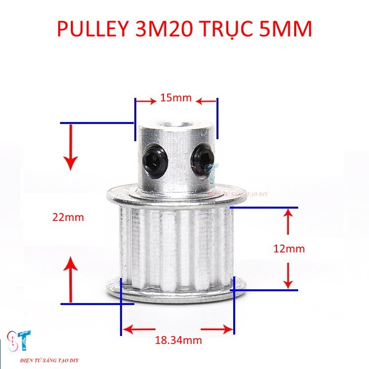 Pulley Bánh Răng Nhôm 3M 20 Răng Bản Rộng Đai 11mm