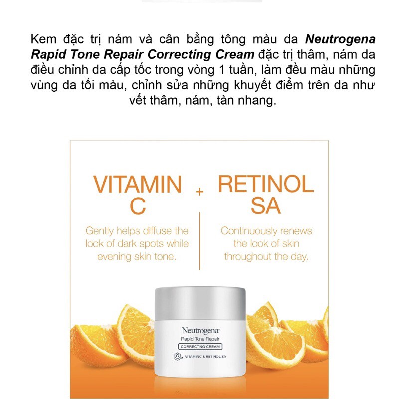 [HàngMỹ]Kem dưỡng sáng da làm mờ thâm nám Neutrogena Rapid Tone Repair Correcting Cream 48g