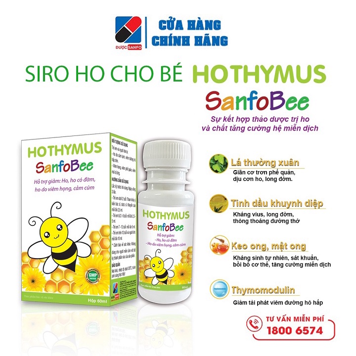 Siro Ho Thymus SanfoBee Giảm ho, long đờm, sát khuẩn hoàn toàn từ thảo dược chai 60 ml