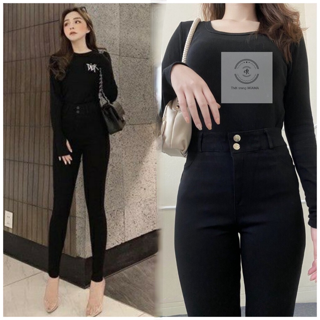 Quần legging nữ dài cạp cao có khóa 2 khuy chất vải UMI dày dặn cấp xuất hàn - Quần vải đen nữ co giãn thun mát đi học