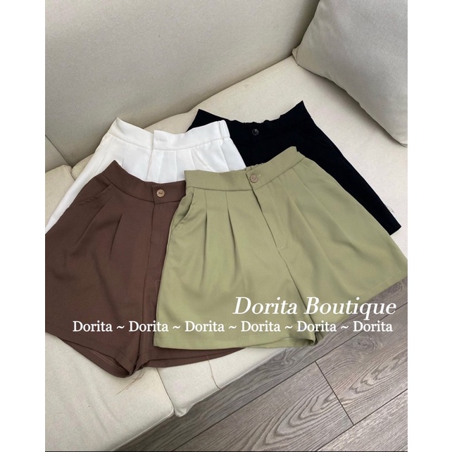 Quần short vải cạp cao cài cúc basic, Quần short lưng cao Hàn Quốc - Dorita Boutique