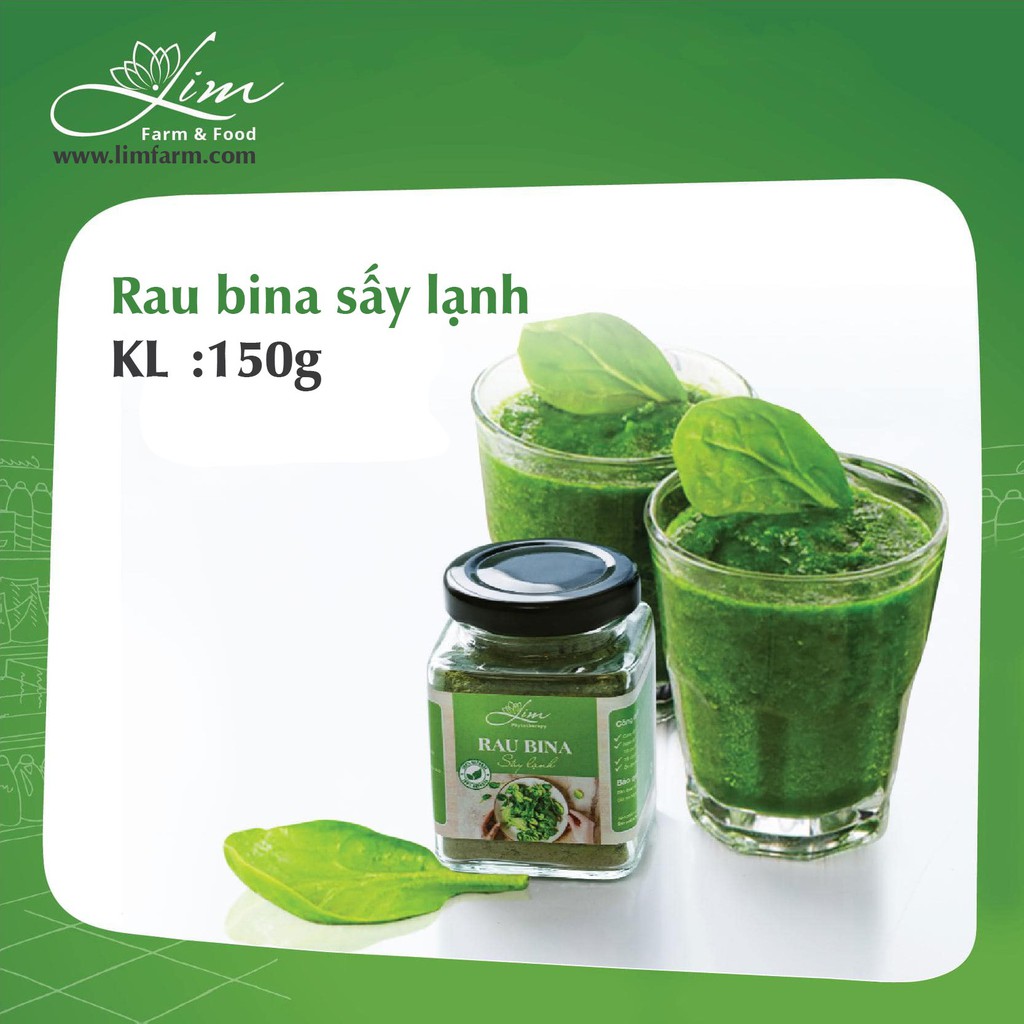 Bột Cải Bó Xôi Rau Bina Sấy Lạnh LimFarm Nguyên Chất 100% Hũ 150Gram - Bột Ăn Dặm Cho Bé , Bổ Não , Sáng Mắt , Canxi