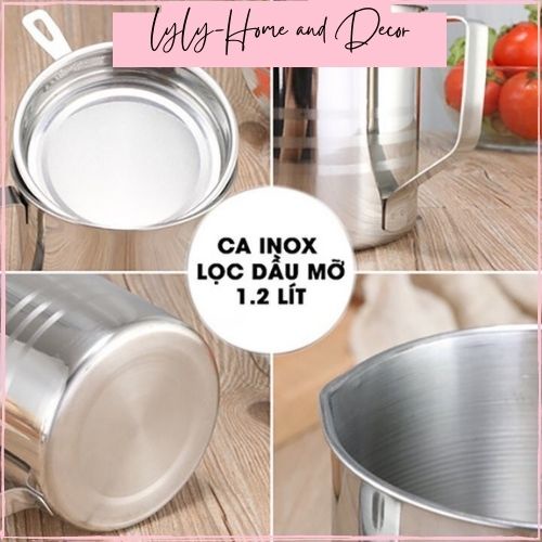 Ca lọc dầu ăn, dầu chiên loại 1.2 lít- ca lọc dầu ăn inox 304 tiện lợi- Lyly