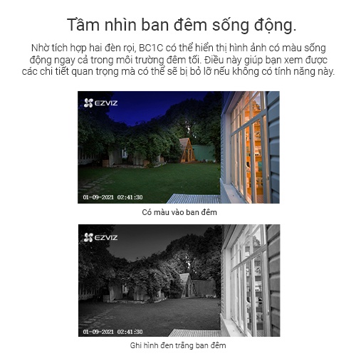 Camera Wi-Fi EZVIZ BC1C Không Dây, 1080P, Pin Sạc 7800 mAh, Bộ Nhớ Trong 32GB