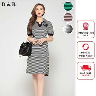 Đầm polo nữ bigsize họa tiết phối sọc Quảng Châu cao cấp váy cotton đi chơi dạo phố thương hiệu thời trang D&R D188
