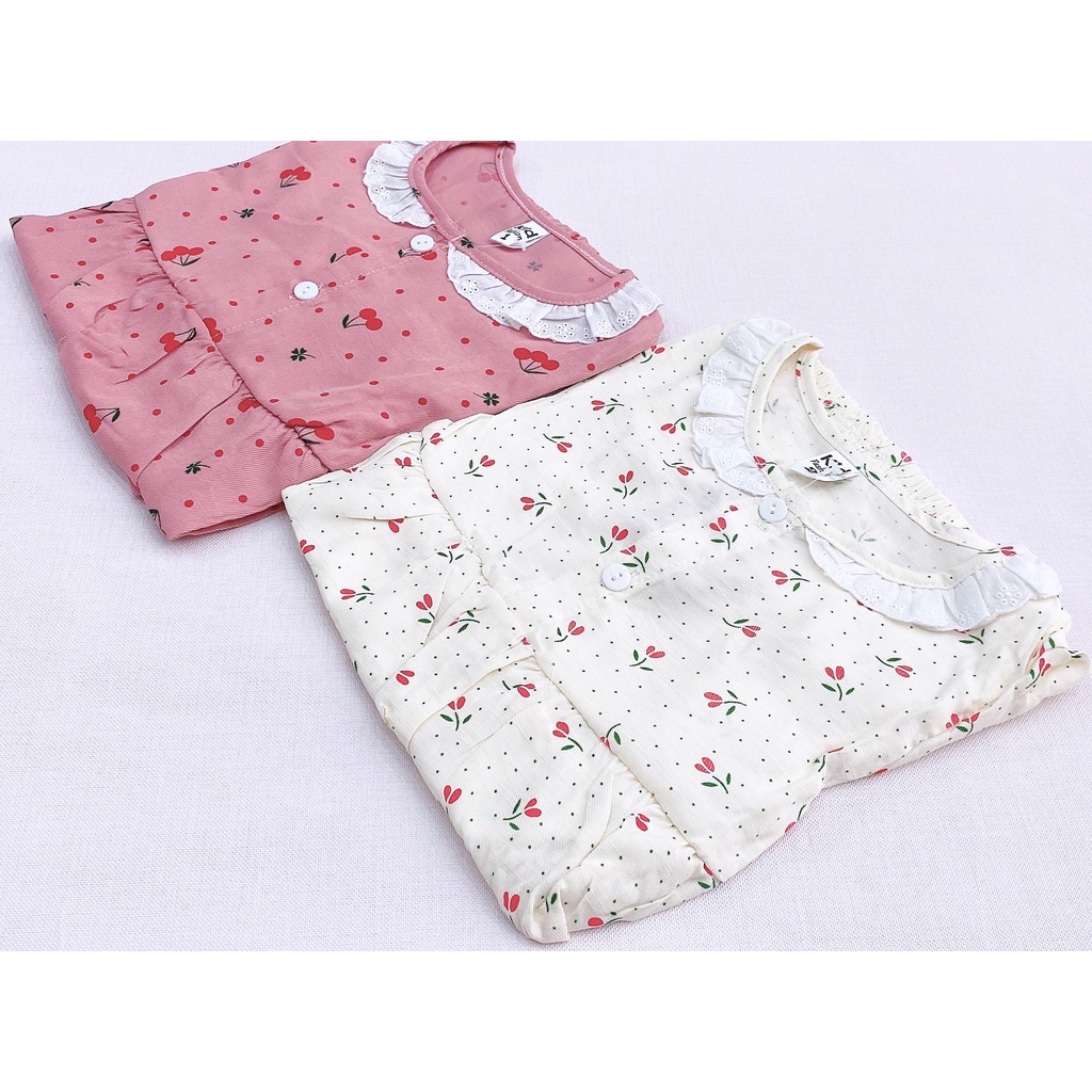 Bộ Pijama viền hoa dáng babydoll họa tiết đáng yêu, chất liệu mát mềm mại cho bé Rio hàng có sẵn kèm video