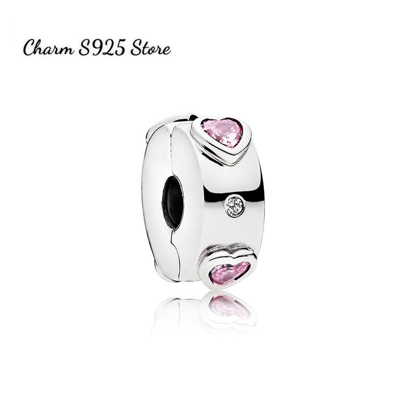 charm pan khoá chặn đá tim hồng bạc s925 cao cấp