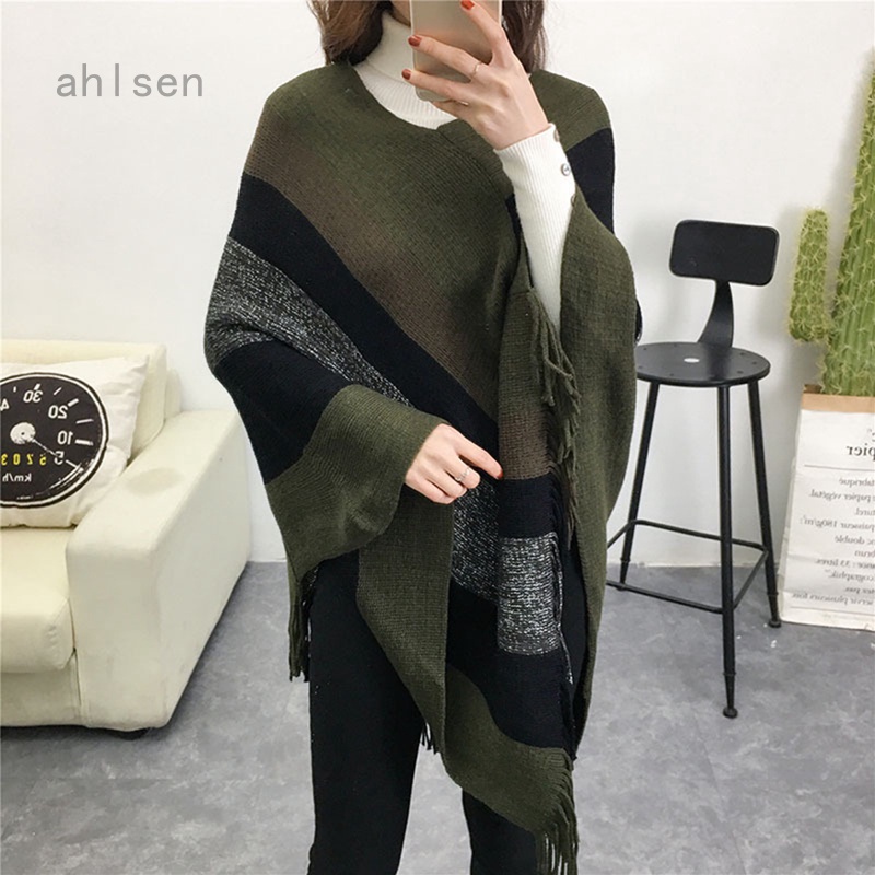 Áo choàng tua rua ngoại cỡ bằng vải dệt kim giữ ấm mùa thu cho nam