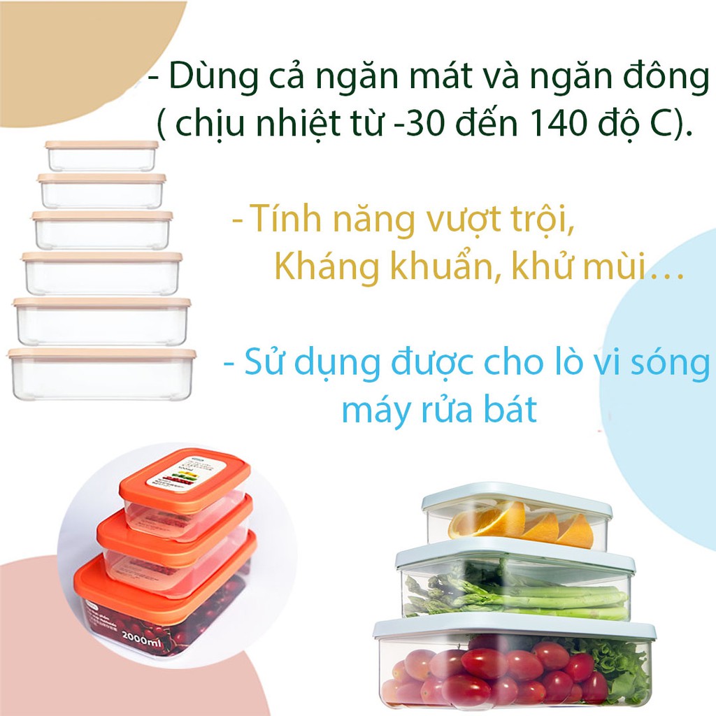 [ COMBO 6 size] Hộp Đựng Thực Phẩm Nhựa Chữ Nhật Hokkaido Cao Cấp INOCHI