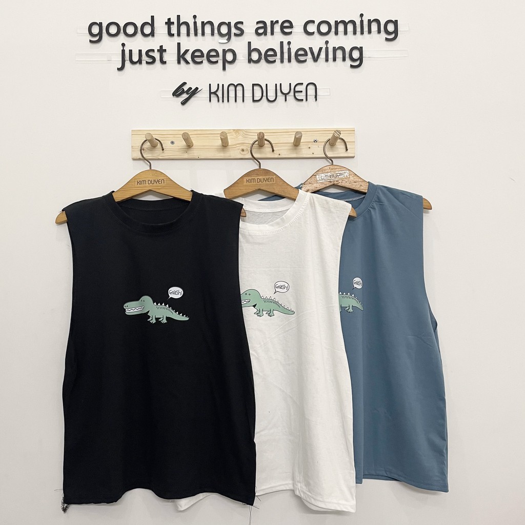 Tanktop Cá Sấu Siêu Cute. Áo thun tanktop form rộng Unisex 38-65kg Nam Nữ  [VIDEO+ẢNH THẬT]