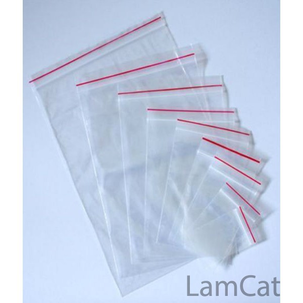 TÚI ZIP TRONG ĐỦ KÍCH THƯỚC 1kg(túi ZIPPER nilon có khóa kéo chỉ đỏ)