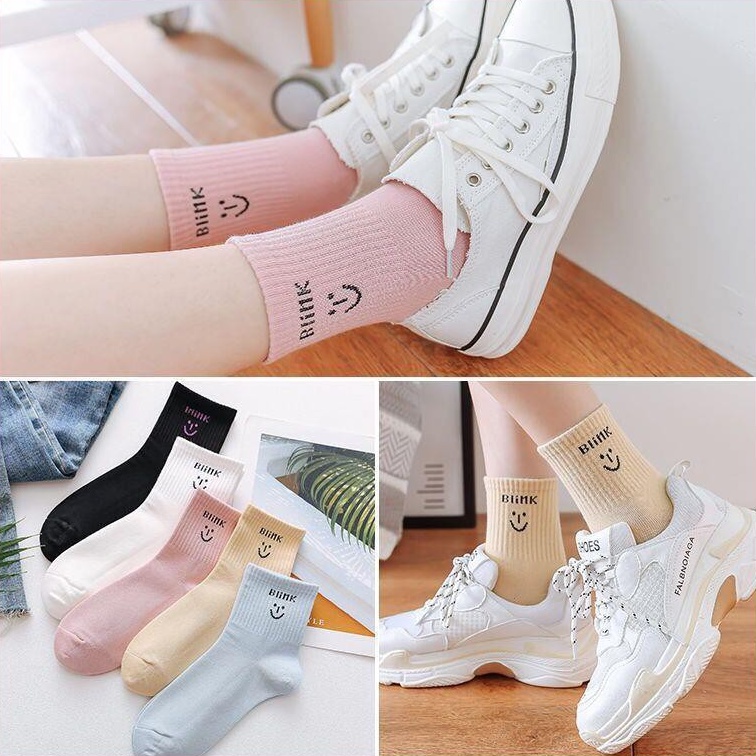 Tất Vớ Cổ Cao, Cổ Ngắn Họa Tiết Chữ Màu Pastel Dễ Thương - La mode