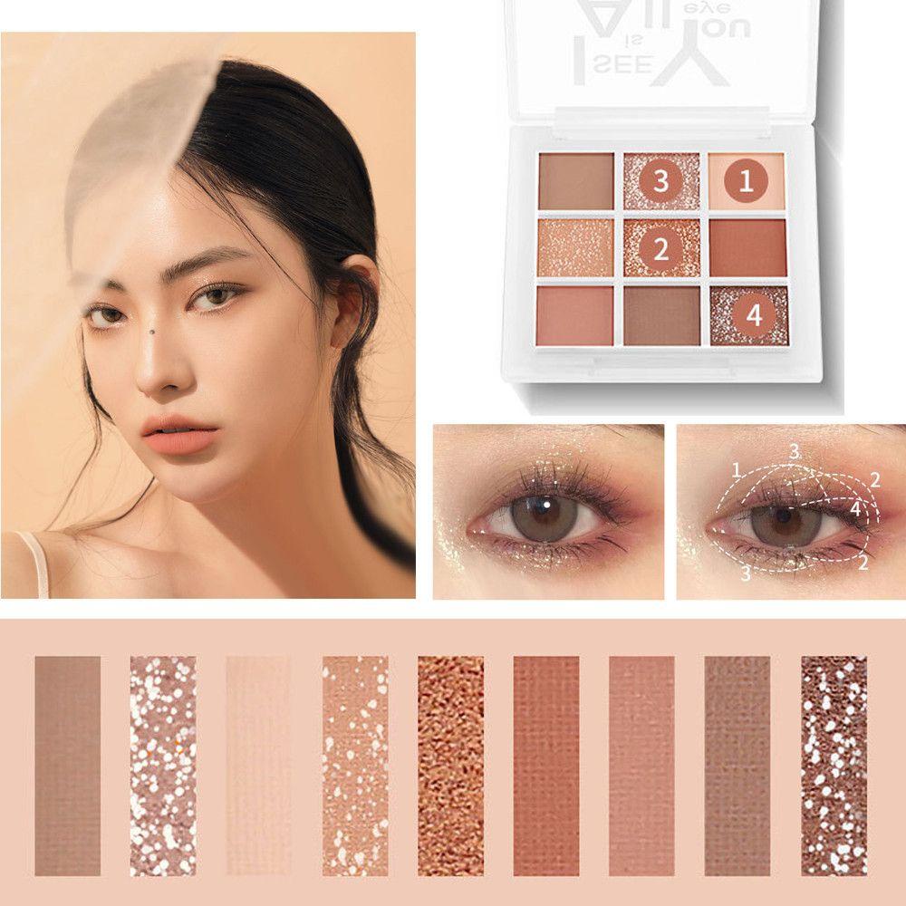 Bảng Phấn Mắt 9 Màu Lì Và Ánh Nhũ Long Lanh Kết Hợp Trang Điểm Sành Điệu