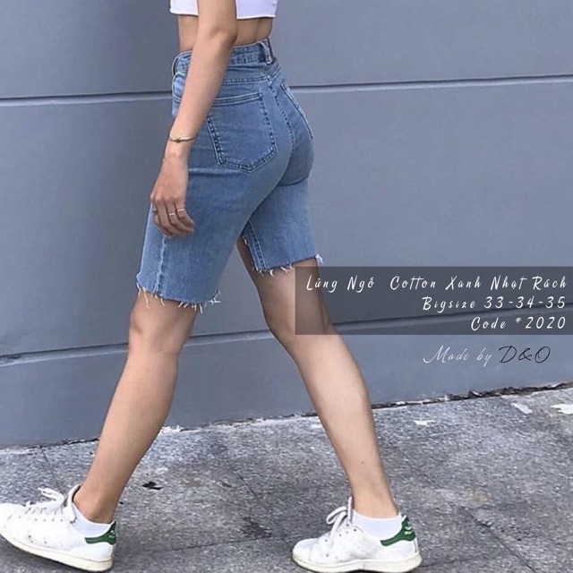 [Size 30-36] Quần Lửng Ngố Rách U 1 Lai, Không Giãn, Lưng Cao
