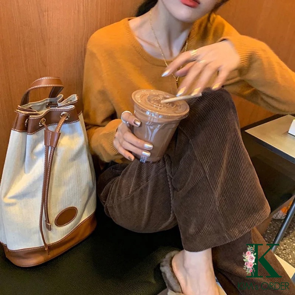 Quần nhung tăm màu nâu be cạp chun ống suông loại 1 phong cách Ulzzang Hàn Quốc năng động cá tính đi học đi chơi đi làm